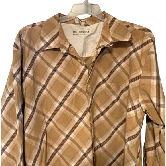 Vintage y2k Eighty Eight USA Mens Size XXL Brown Tan Button Up Long Sleeve Shirt - Picture 2 of 3